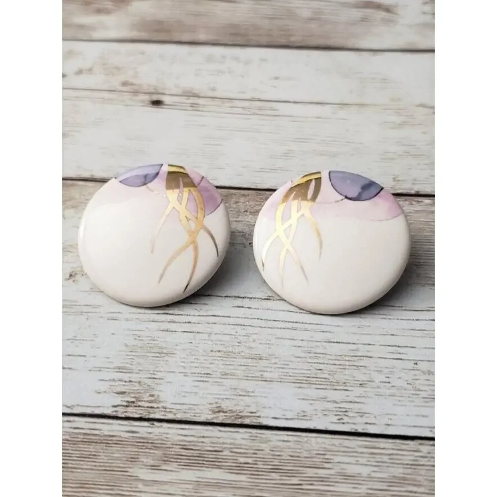 Vintage Clip On Earrings - Stunning Off White with Gold Tone & Pastel Design